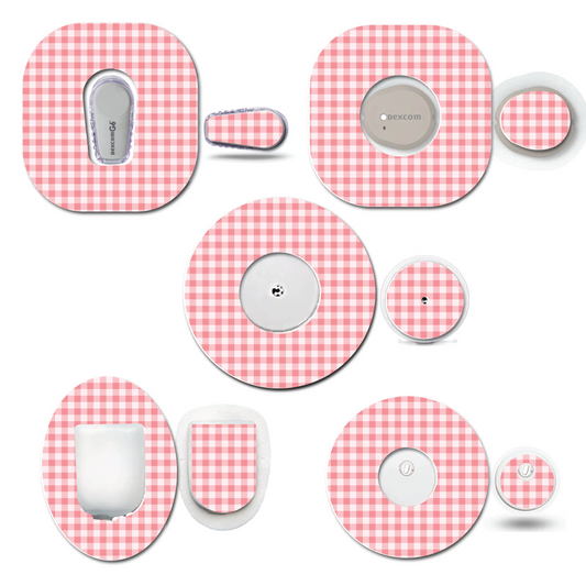 Strawberry Coquette Dark Pink Gingham Continuous Glucose Monitor  Set