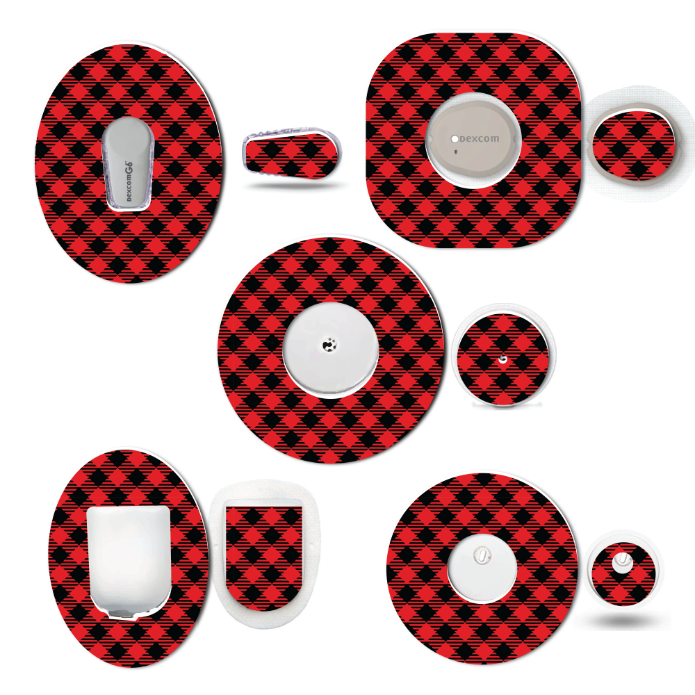 Christmas Buffalo Plaid Continuous Glucose Monitor (CGM) Decorative Over Patch and Sticker/Tattoo Set