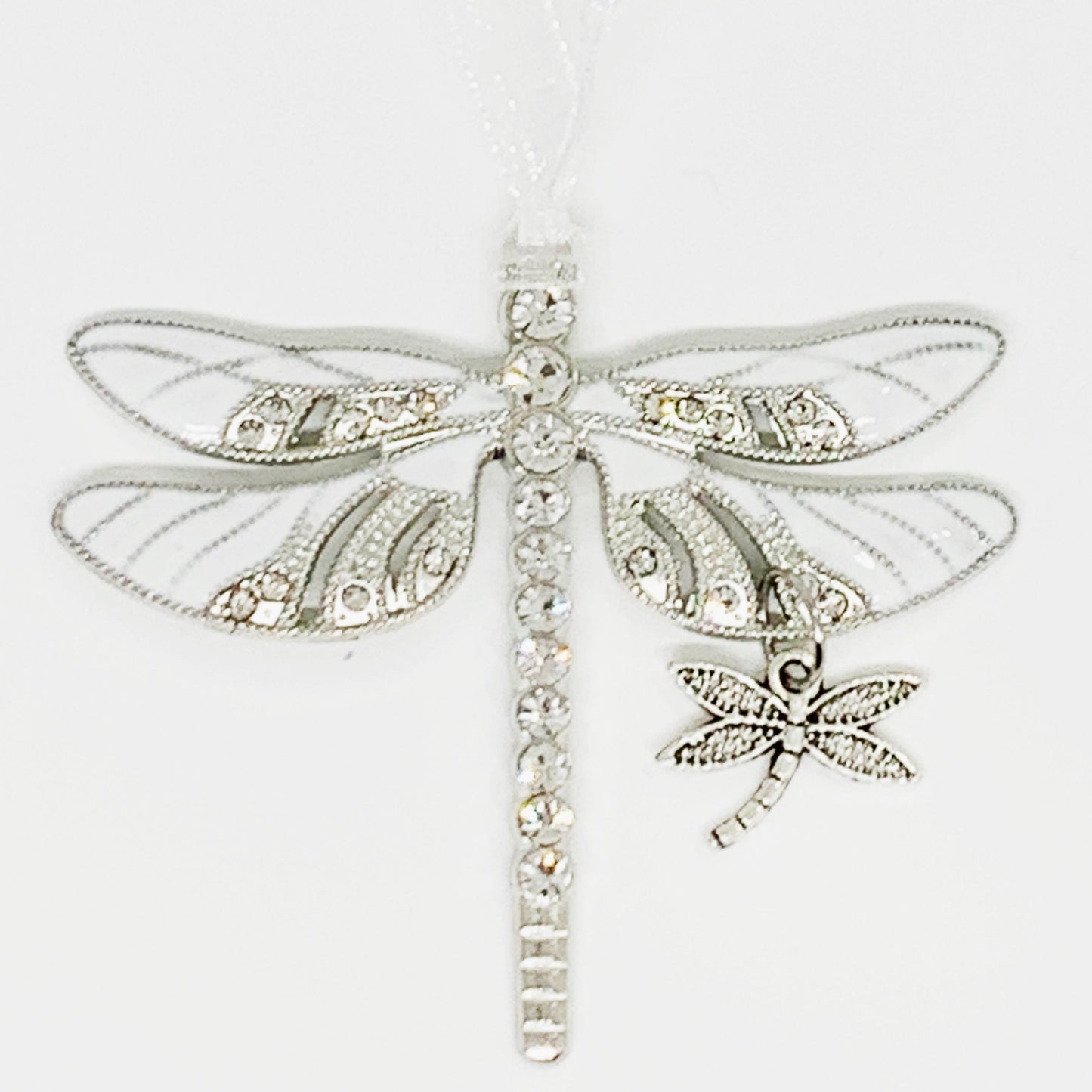 White Dragonfly Ornament - Keepsake Ornament, Mama and mini, Mothers First Christmas, Awareness Ornament Rear View Mirror Accessory