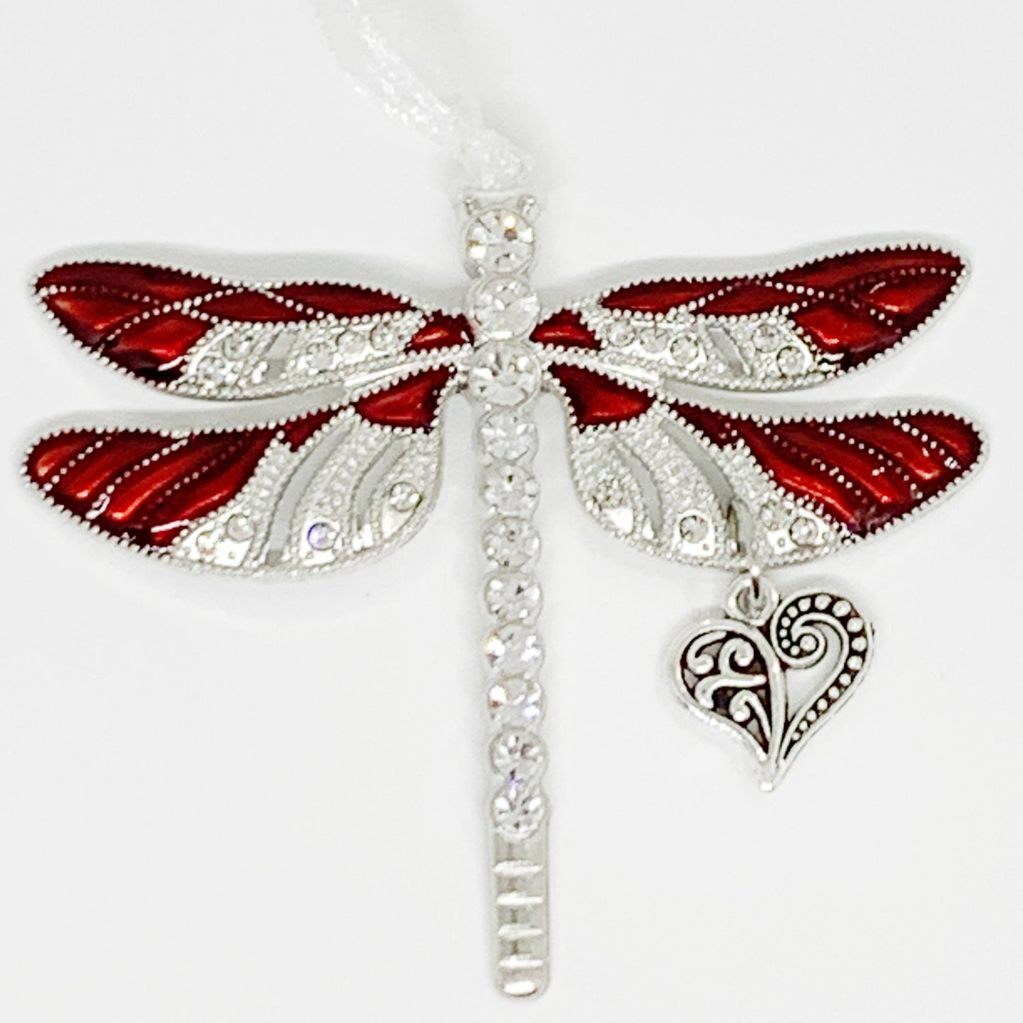 Dragonfly Heart Charm Ornament - Red Keepsake Ornament, Mama and mini, Mothers First Christmas, Awareness Ornament