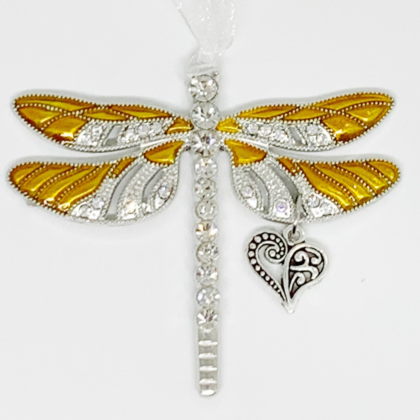 Gold Dragonfly Heart Charm Ornament