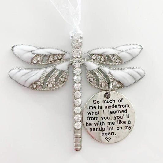 White Dragonfly Memorial Ornament - So Much of Me White Rear View Mirror Accessory