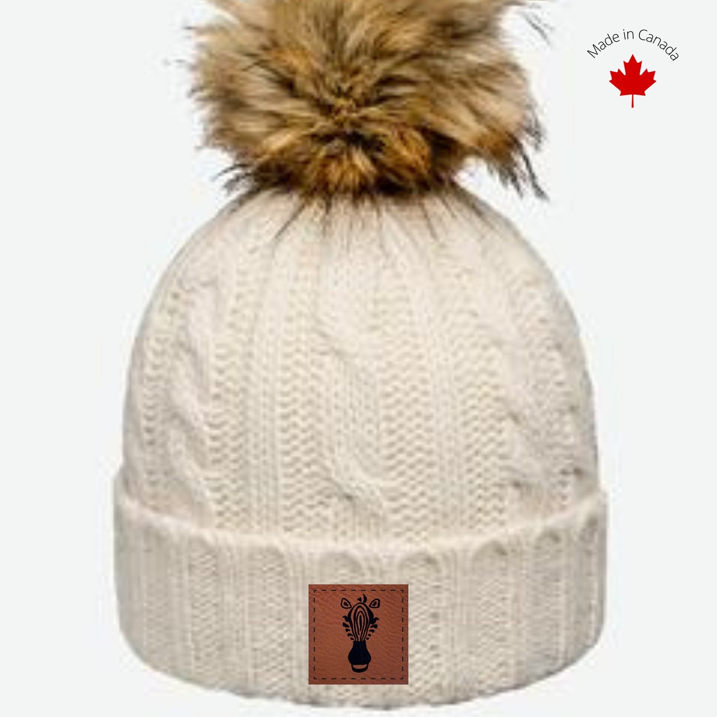 Women's Faux Fur Pom Pom  Natural Wool Beanie with Alpaca wool blend hat