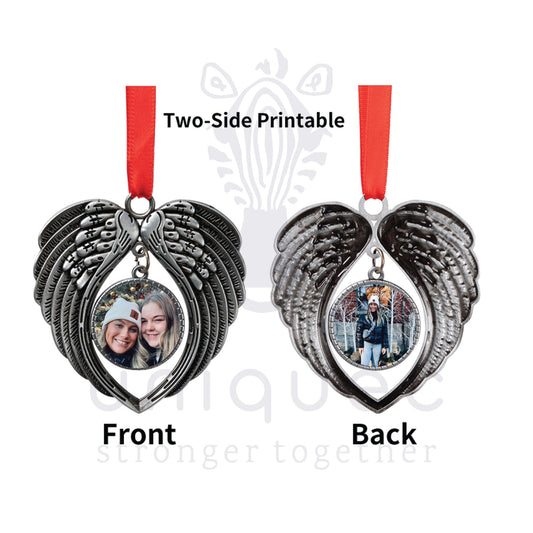 Personalized Custom Photo Angel Wing Ornament Rear View Mirror Accessory Keepsake Memorial Pendant