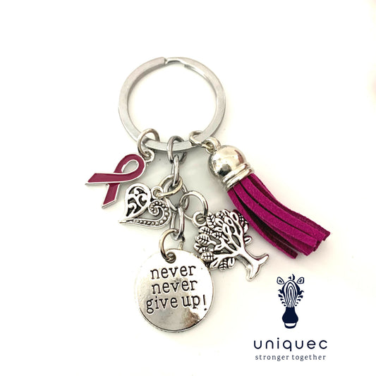 Purple Awareness Ribbon Never Give Up Keychain Rett syndrome, Epilepsy, Lupus, Sjorgren's Syndrome, Chiari Malformation, Alzheimer's