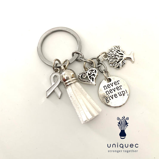 White  Awareness Ribbon Never Give Up Keychain