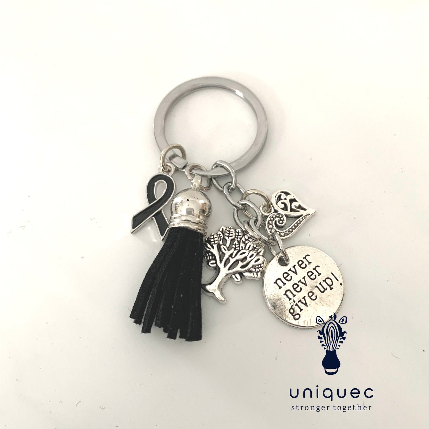 Black Awareness Ribbon Never Give Up Keychain