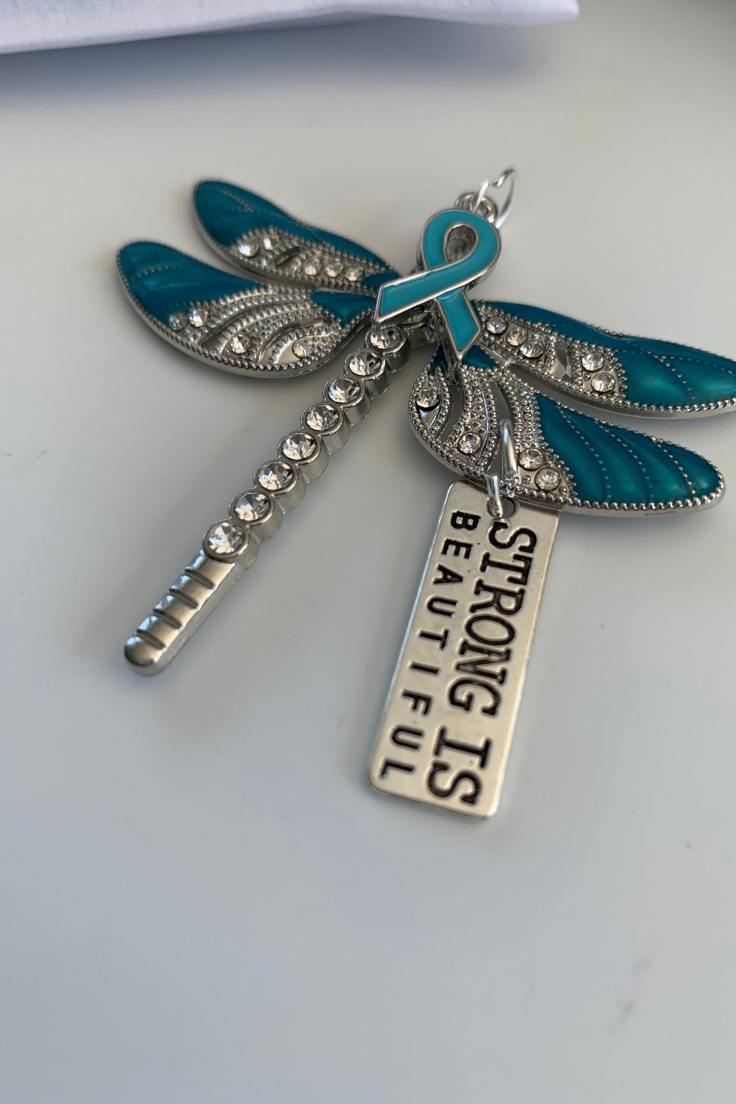 Teal Dragonfly Awareness Pendant