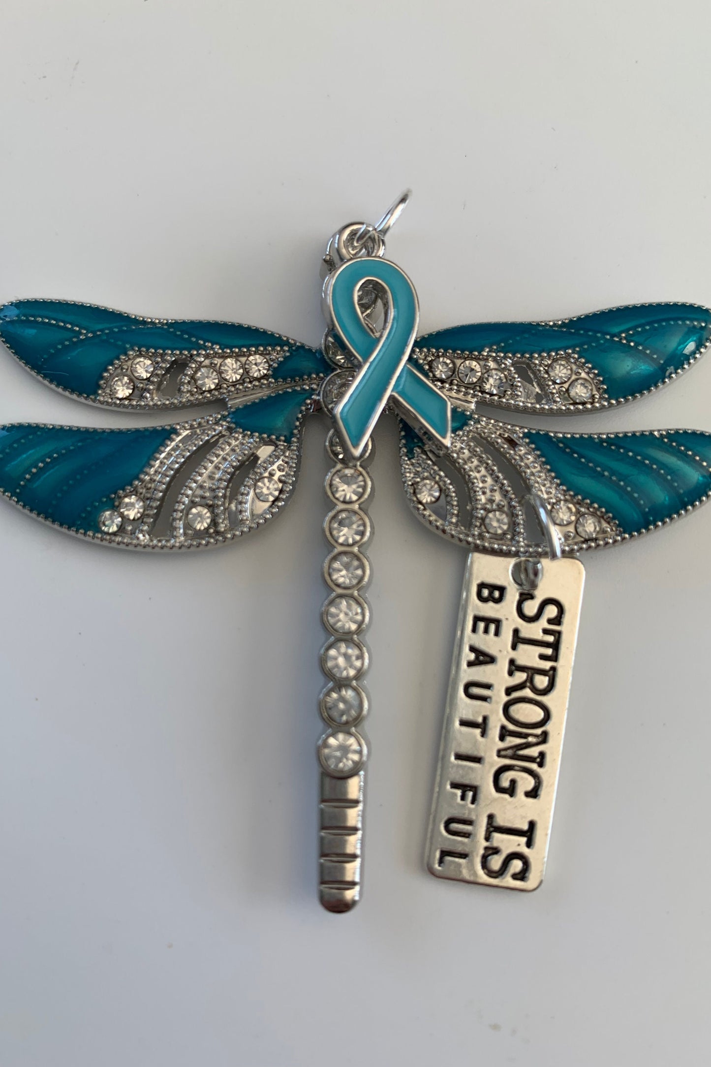 Teal Dragonfly Awareness Pendant