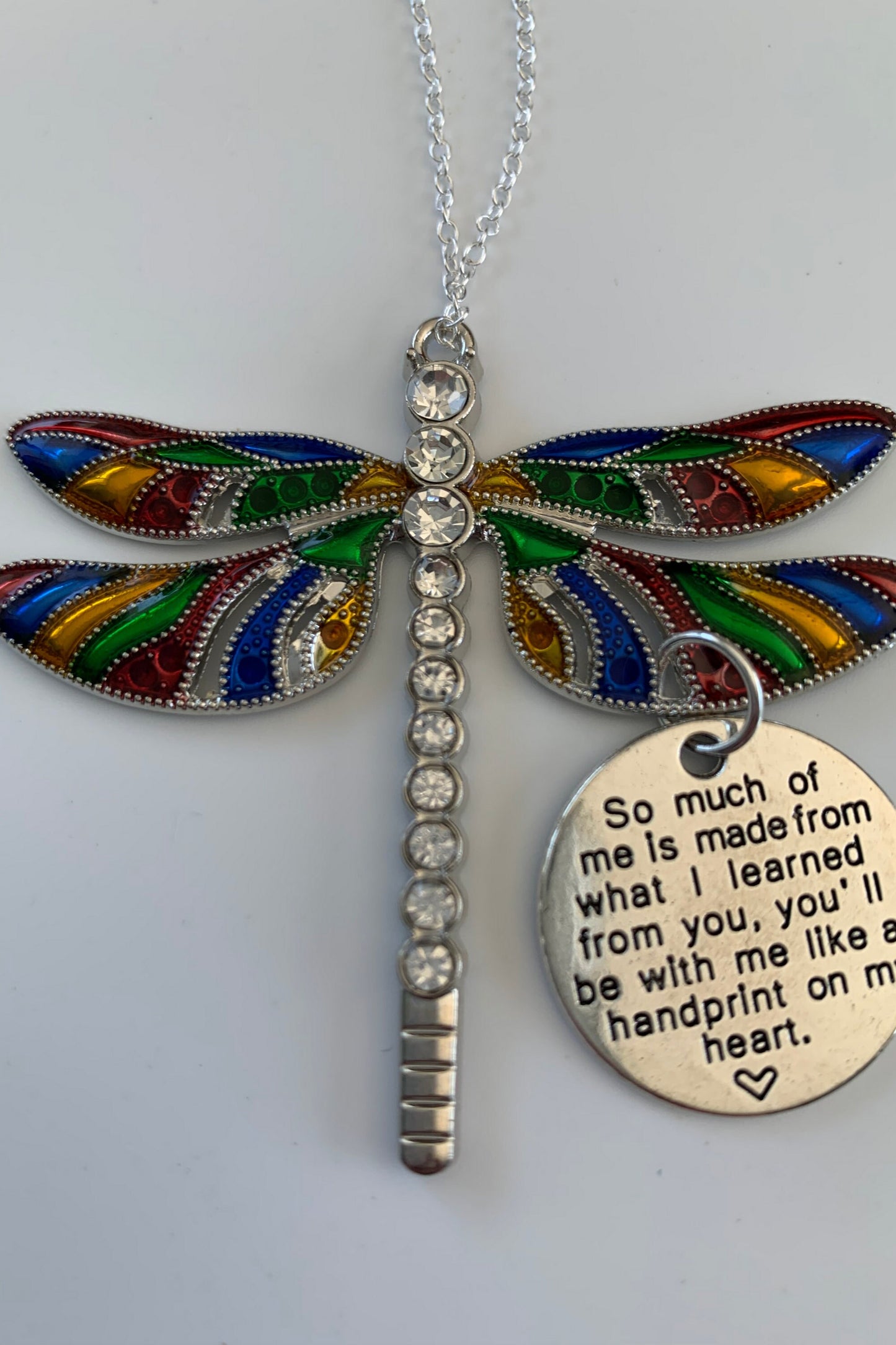 Rainbow Dragonfly Awareness Pendant, Strong is Beautiful