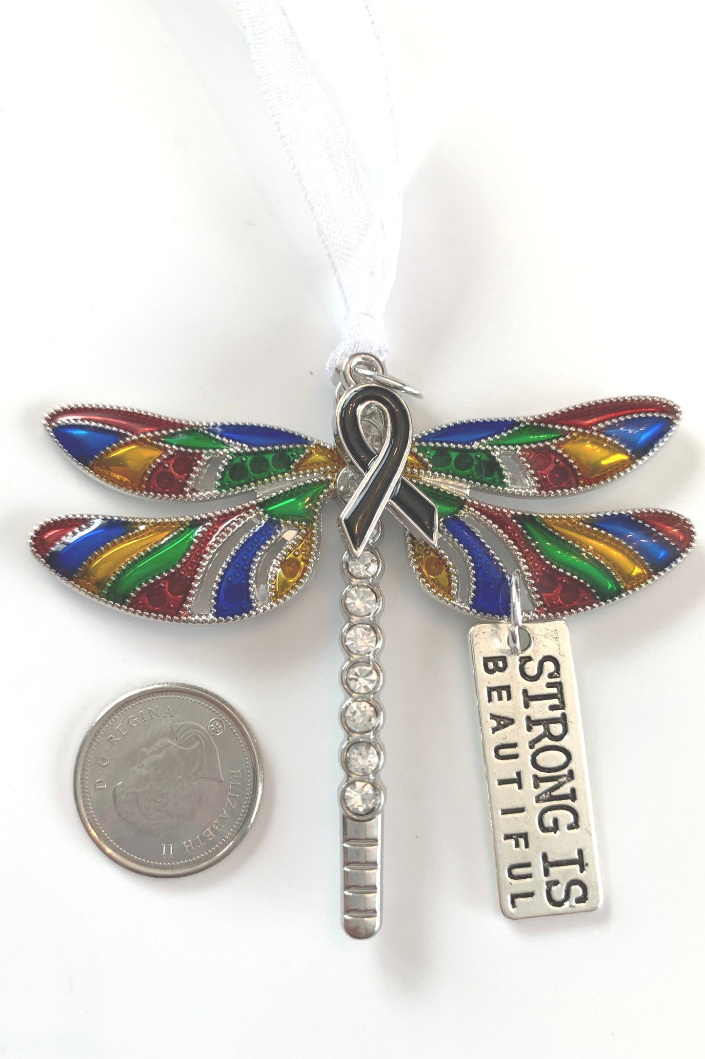 Rainbow Dragonfly Awareness Pendant, Strong is Beautiful