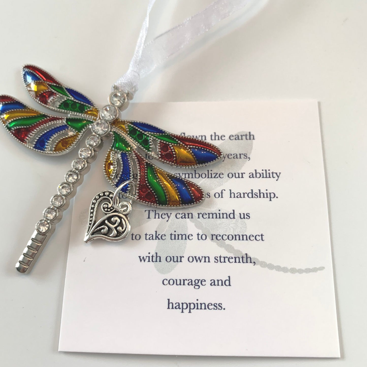 Rainbow  Dragonfly Heart Pendant