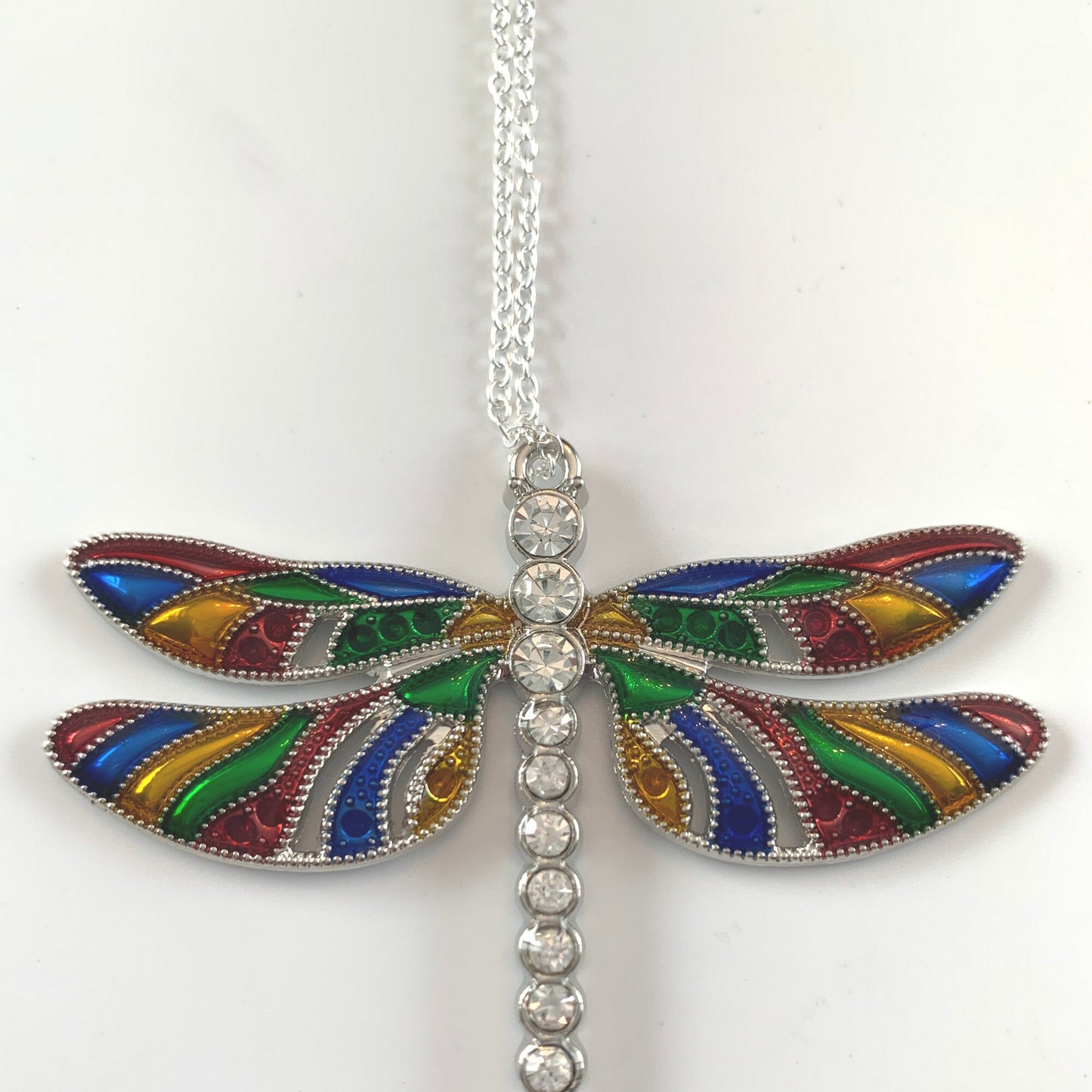 Rainbow  Dragonfly Heart Pendant