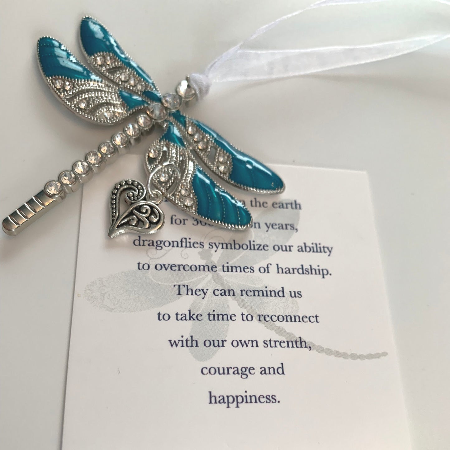 Teal Dragonfly Heart Pendant