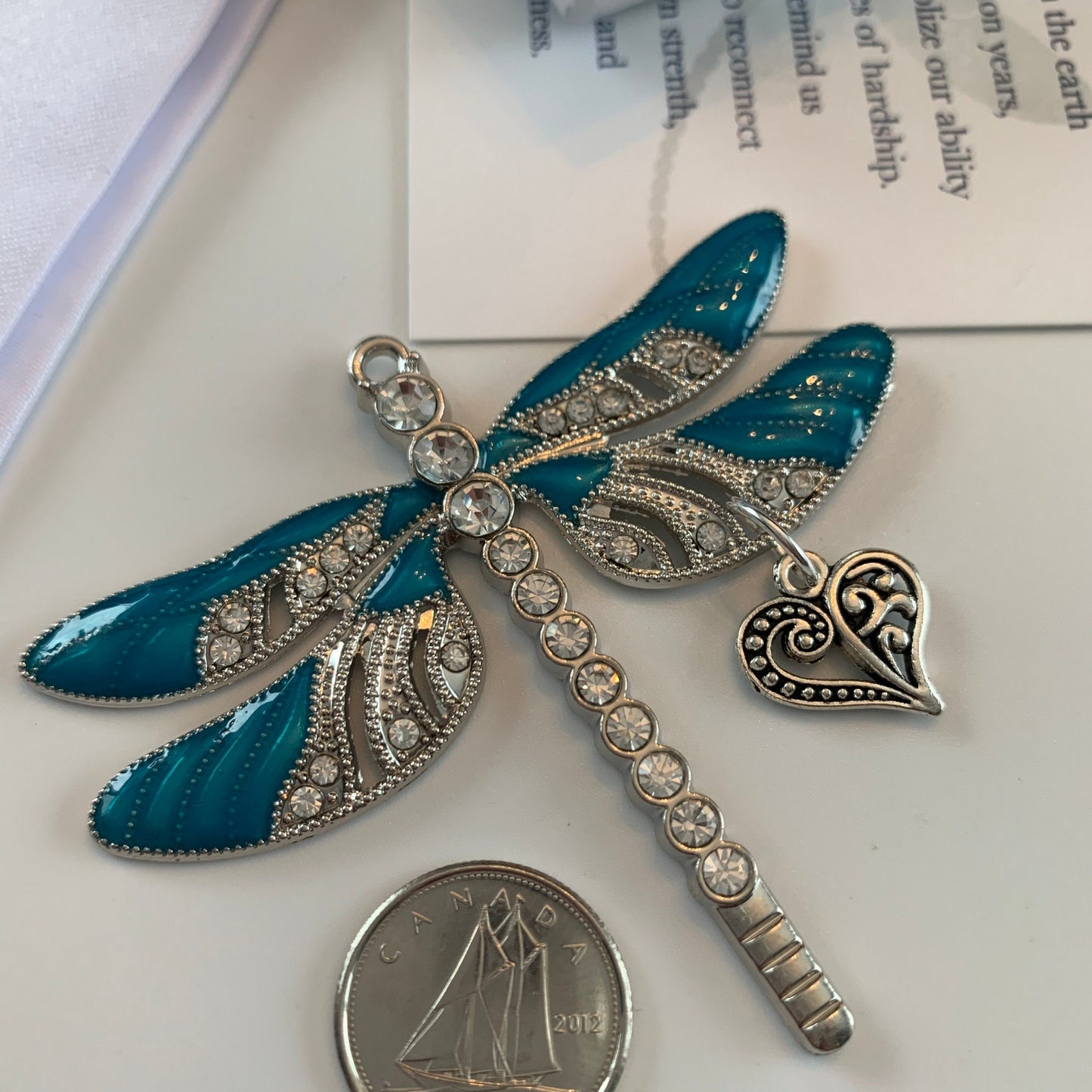 Teal Dragonfly Heart Pendant