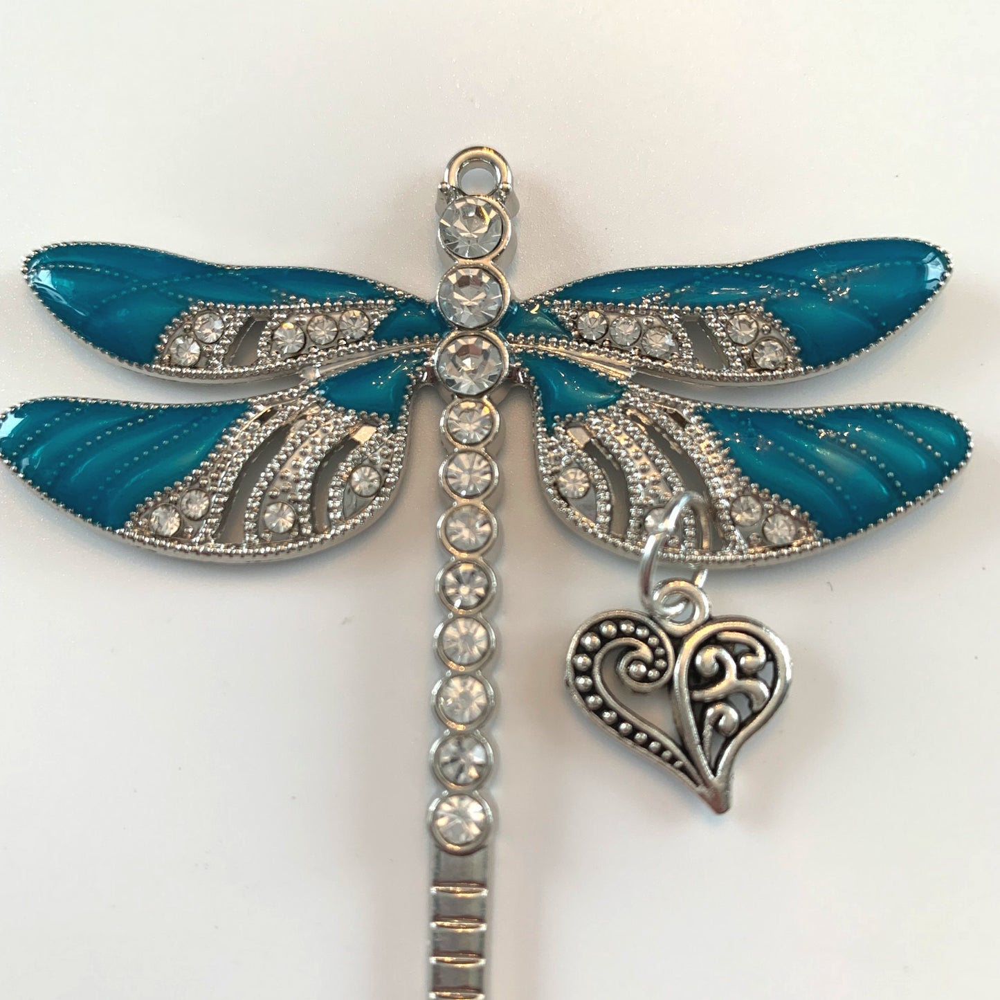 Teal Dragonfly Heart Pendant