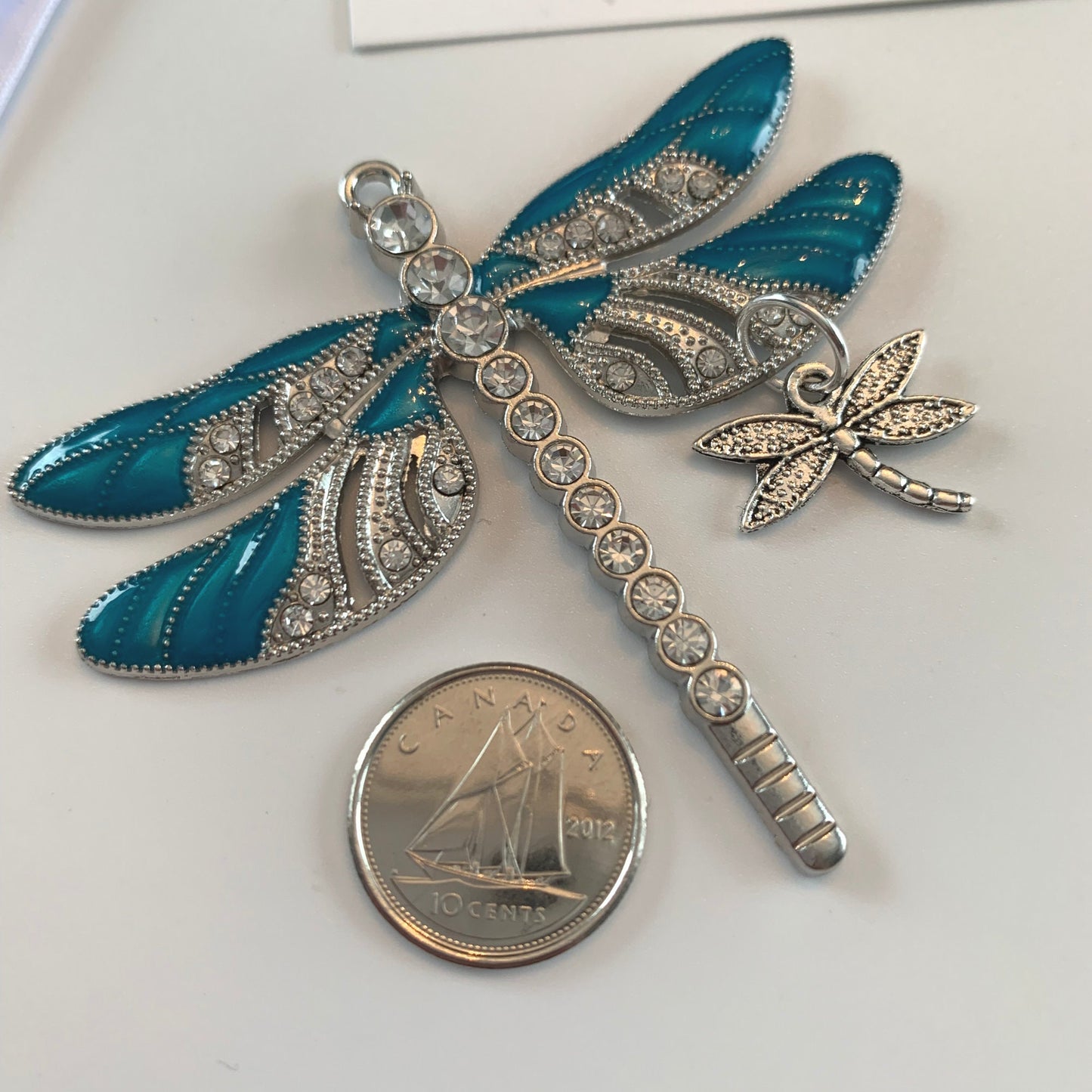 Teal  Dragonfly and Baby Keepsake Pendant