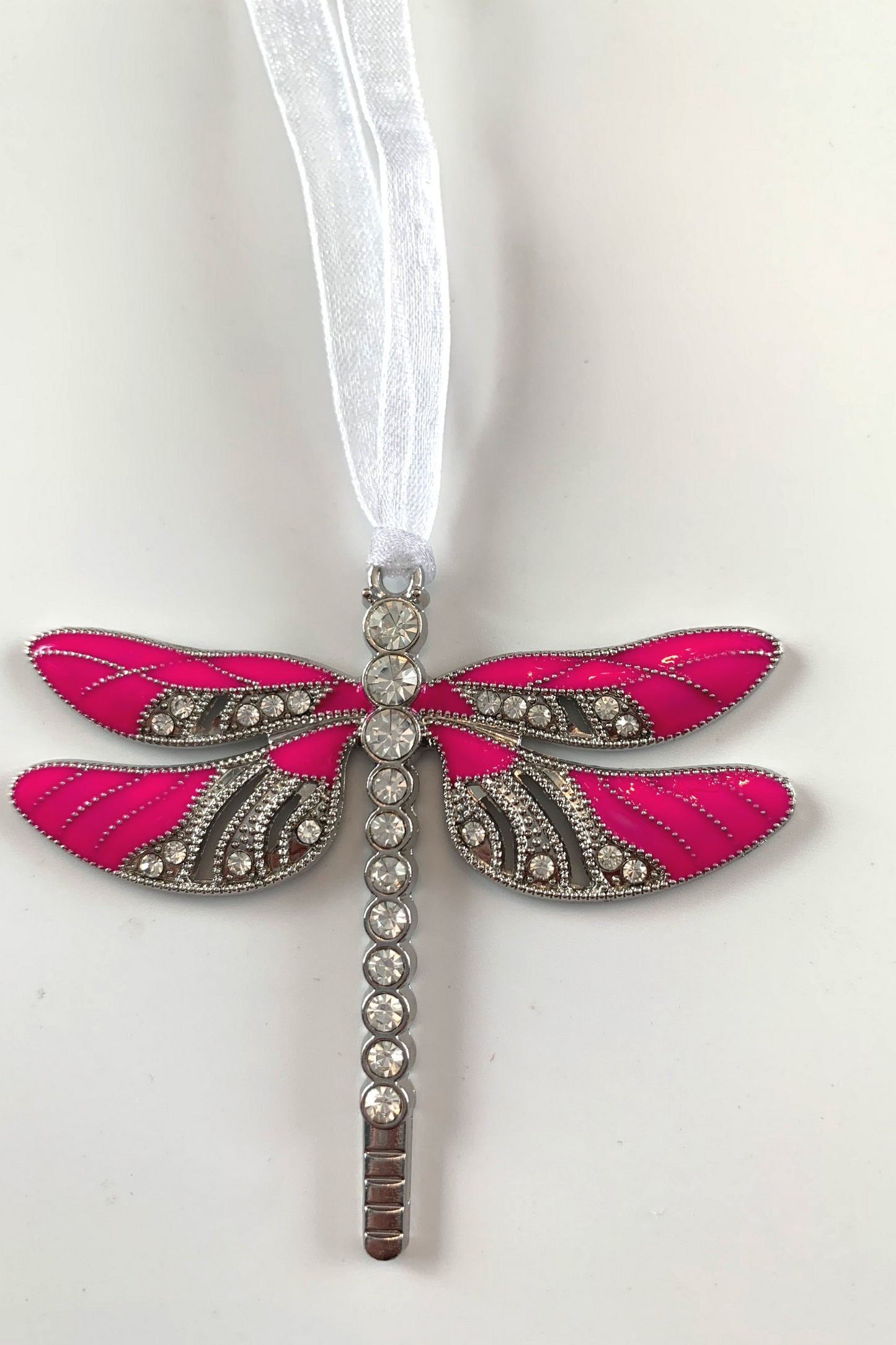 Pink Dragonfly Awareness Pendant,  Strong is Beautiful Memorial Ornament, Breast Cancer Keychain, Rear View Mirror Accessory, Warrior Gift,