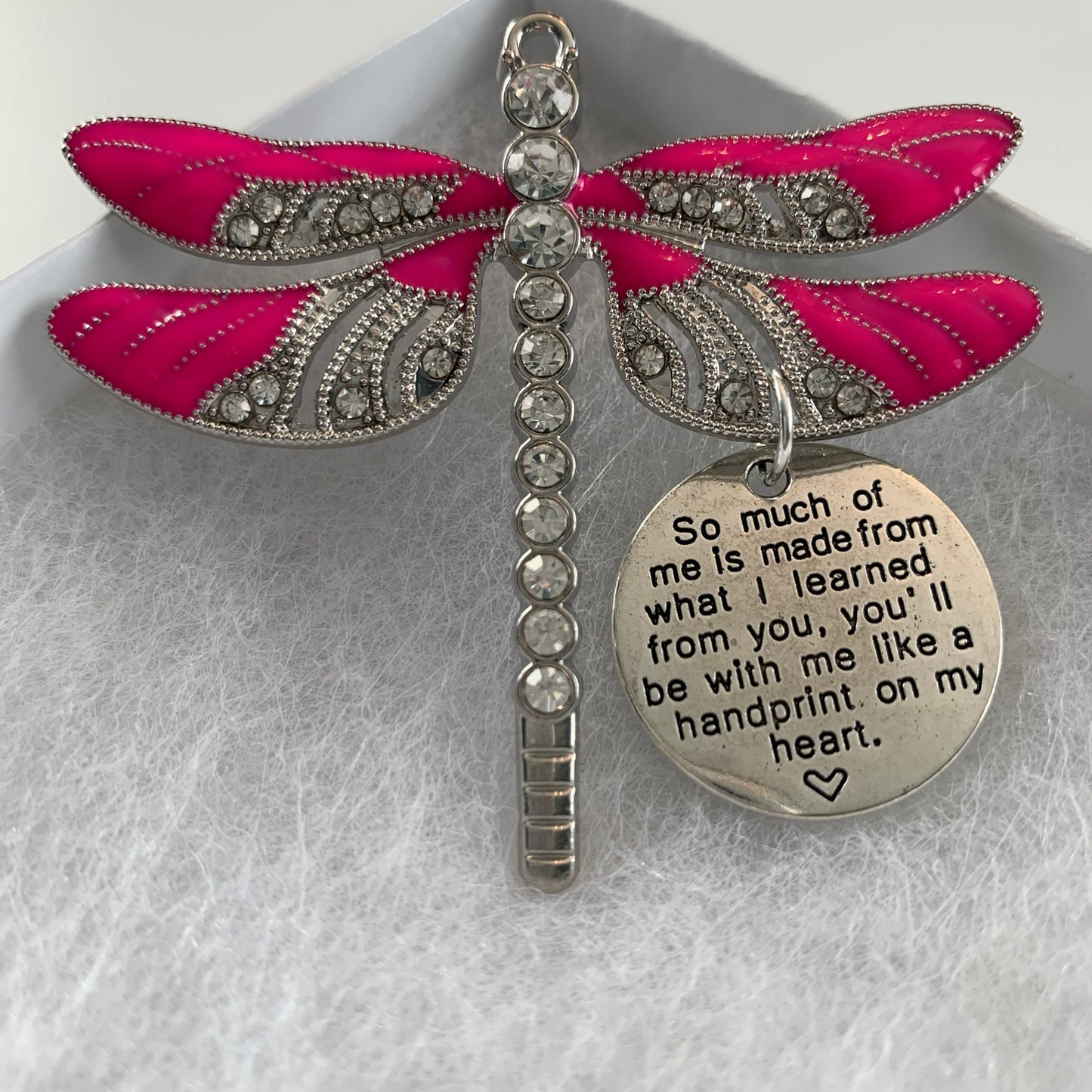 Pink Dragonfly Love Heart, Breast Cancer Keychain, Rear View Mirror Accessory, Warrior Gift,