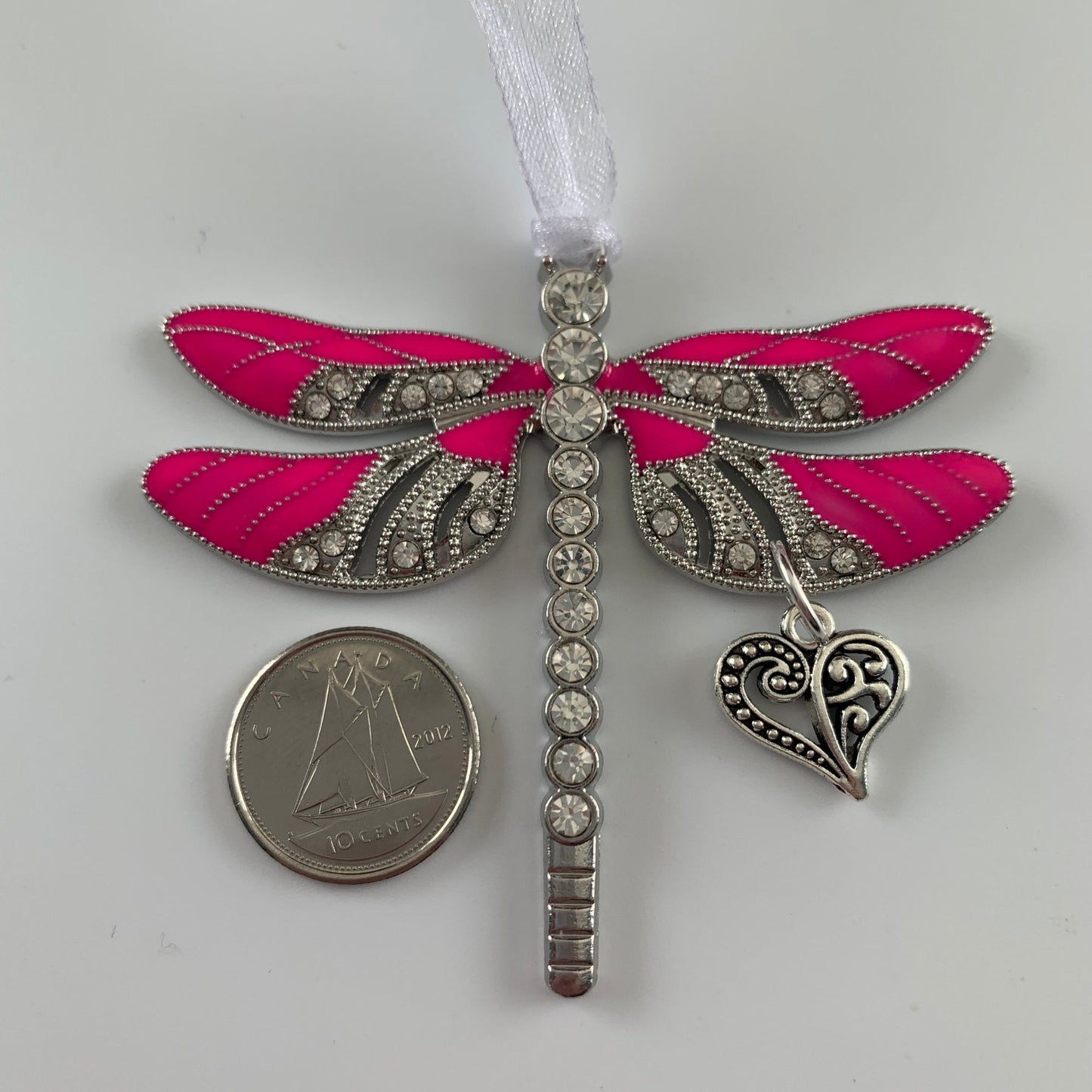 Pink Dragonfly Love Heart, Breast Cancer Keychain, Rear View Mirror Accessory, Warrior Gift,