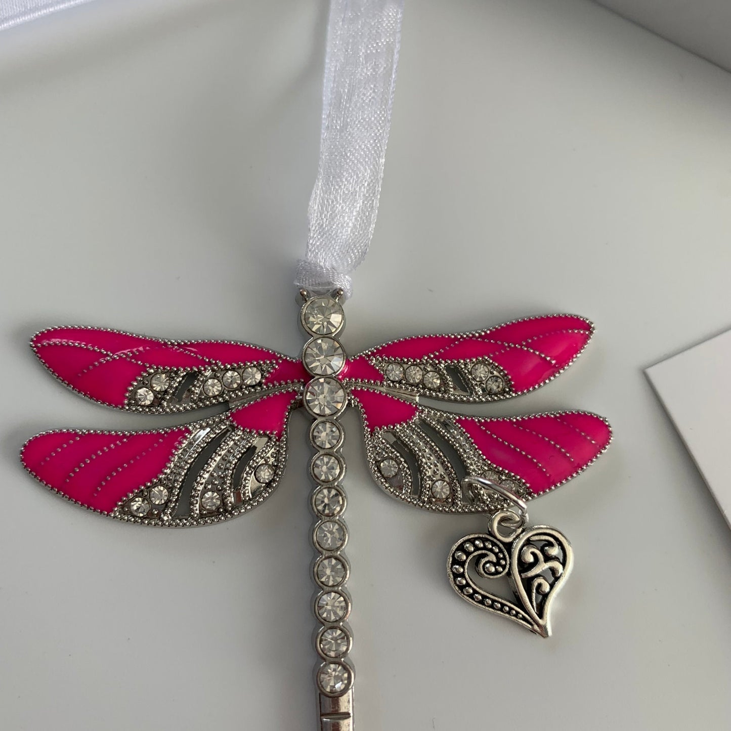 Pink Dragonfly Love Heart, Breast Cancer Keychain, Rear View Mirror Accessory, Warrior Gift,