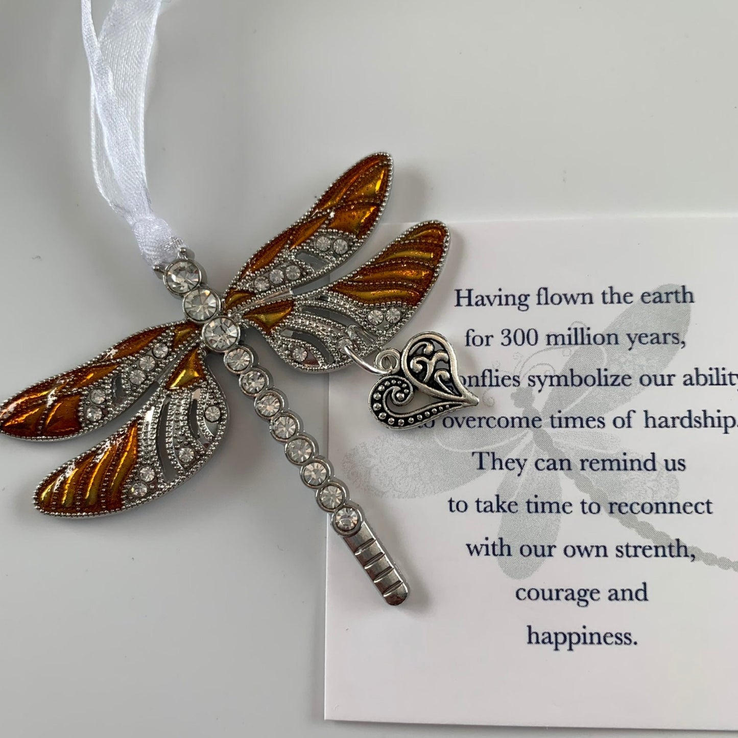 Copper Dragonfly Heart Keepsake Pendant