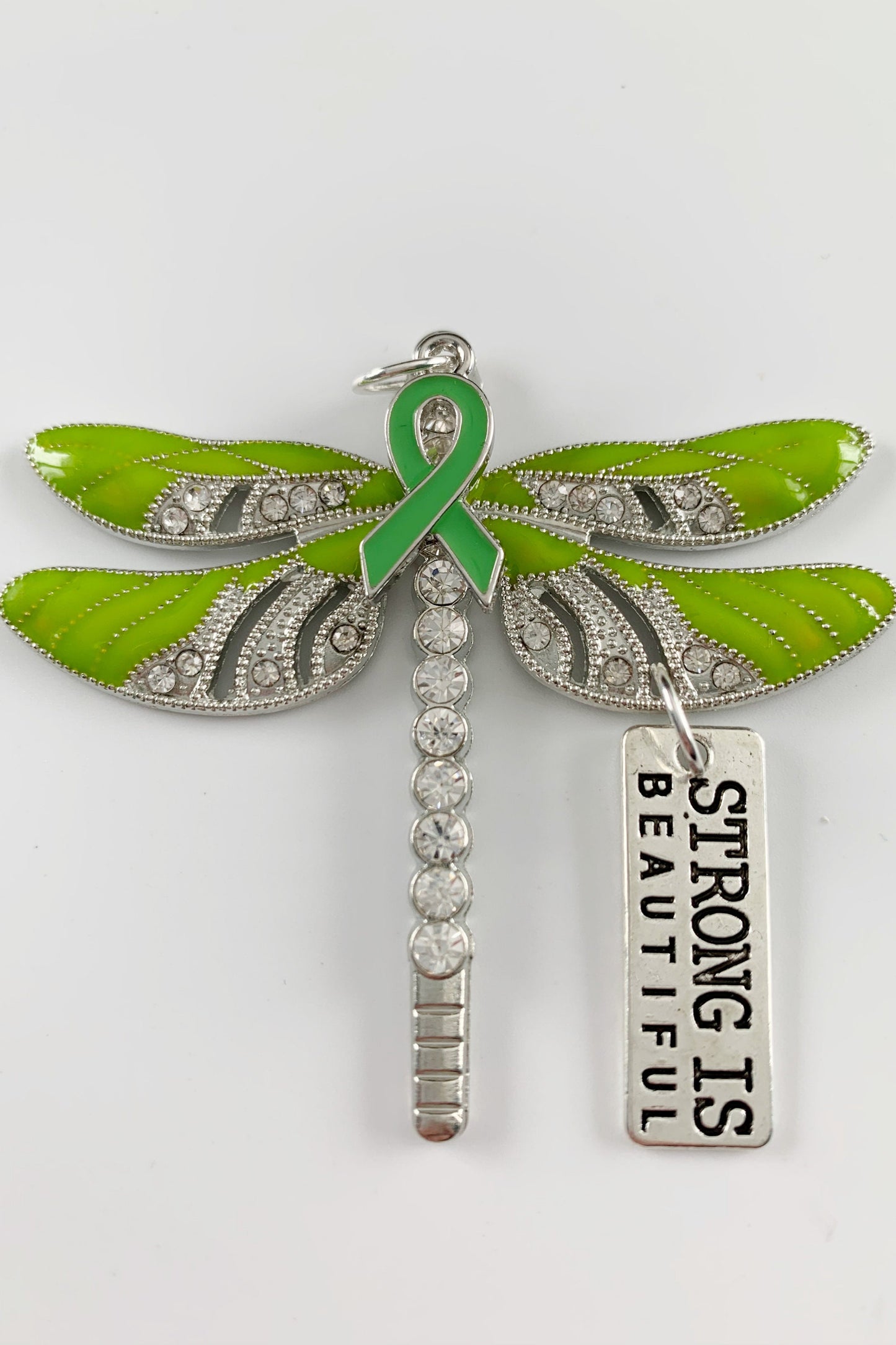 Lime Dragonfly Awareness Pendant, Strong is Beautiful