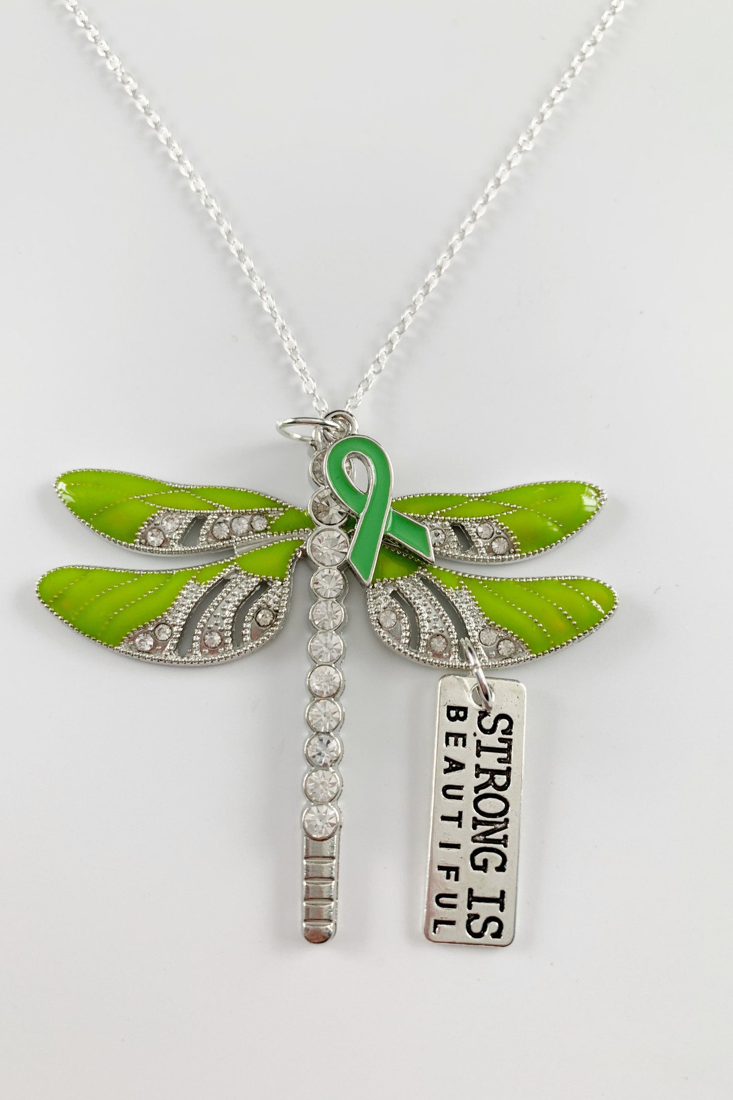 Lime Dragonfly Awareness Pendant, Strong is Beautiful