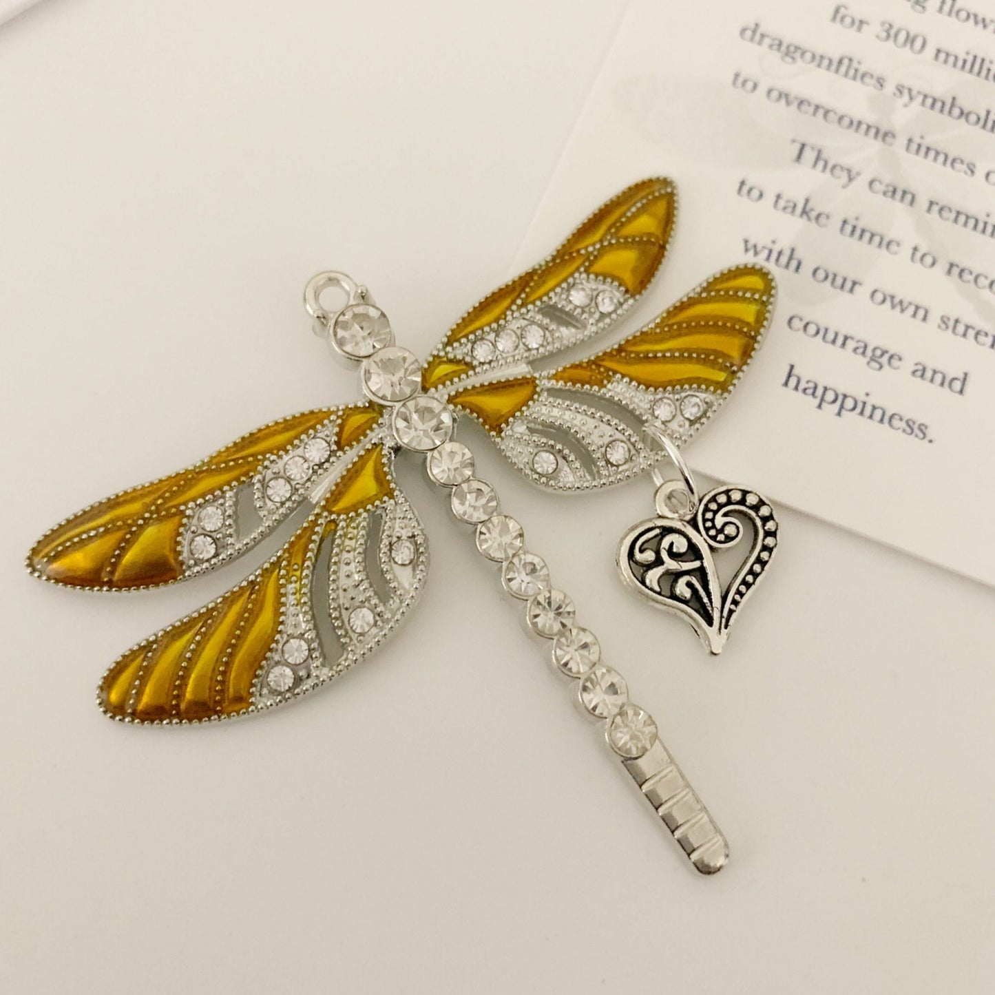 Gold Dragonfly Heart Charm Ornament