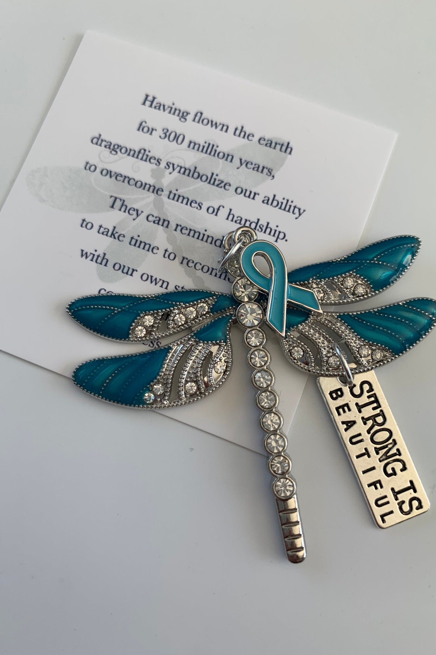 Teal Dragonfly Awareness Pendant