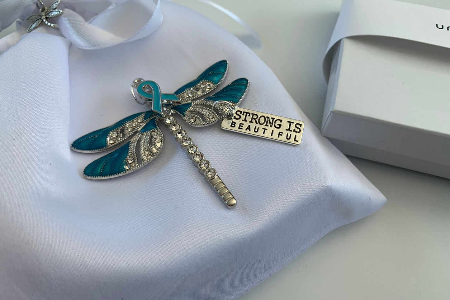 Teal Dragonfly Awareness Pendant