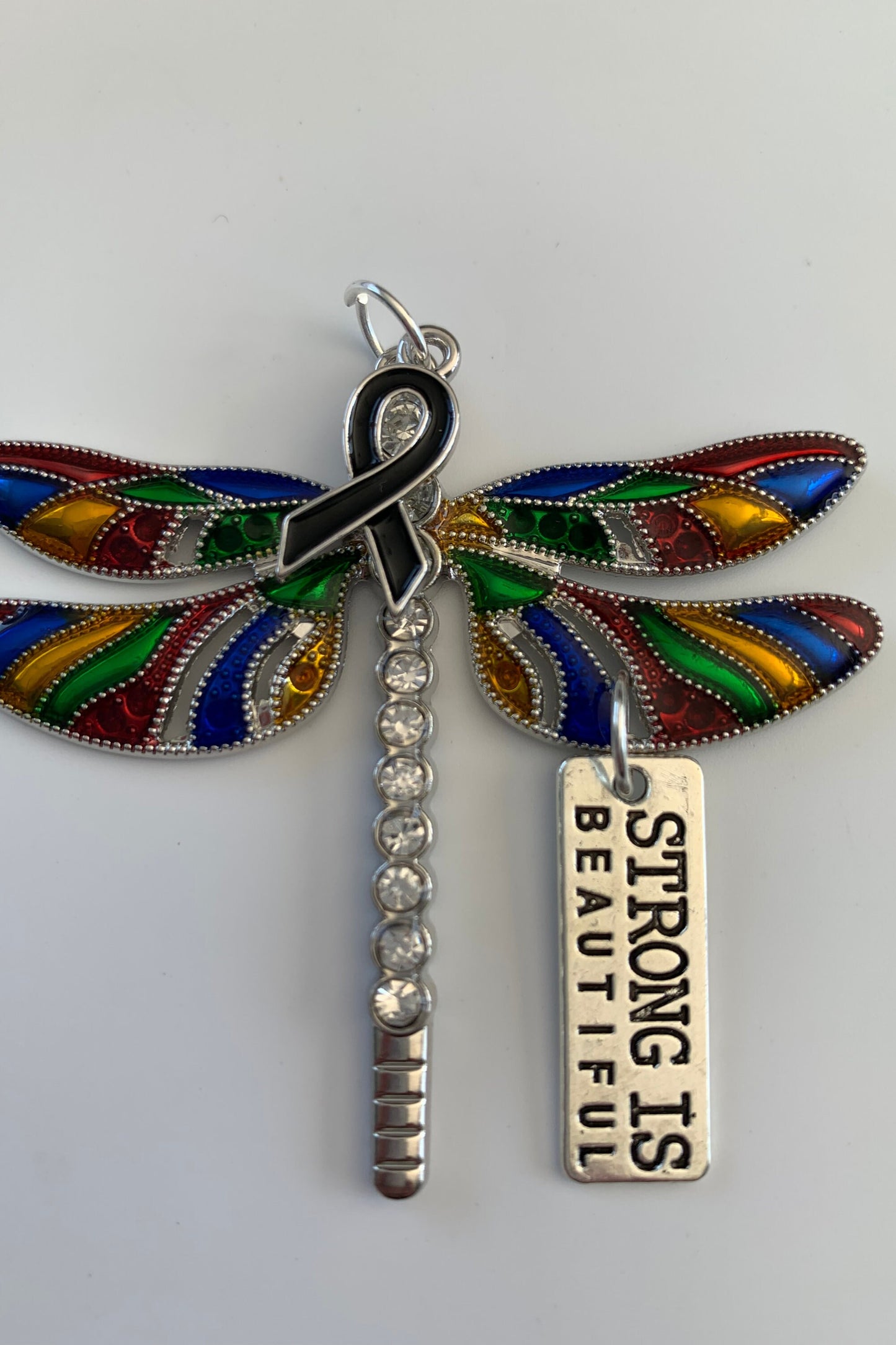 Rainbow Dragonfly Awareness Pendant, Strong is Beautiful