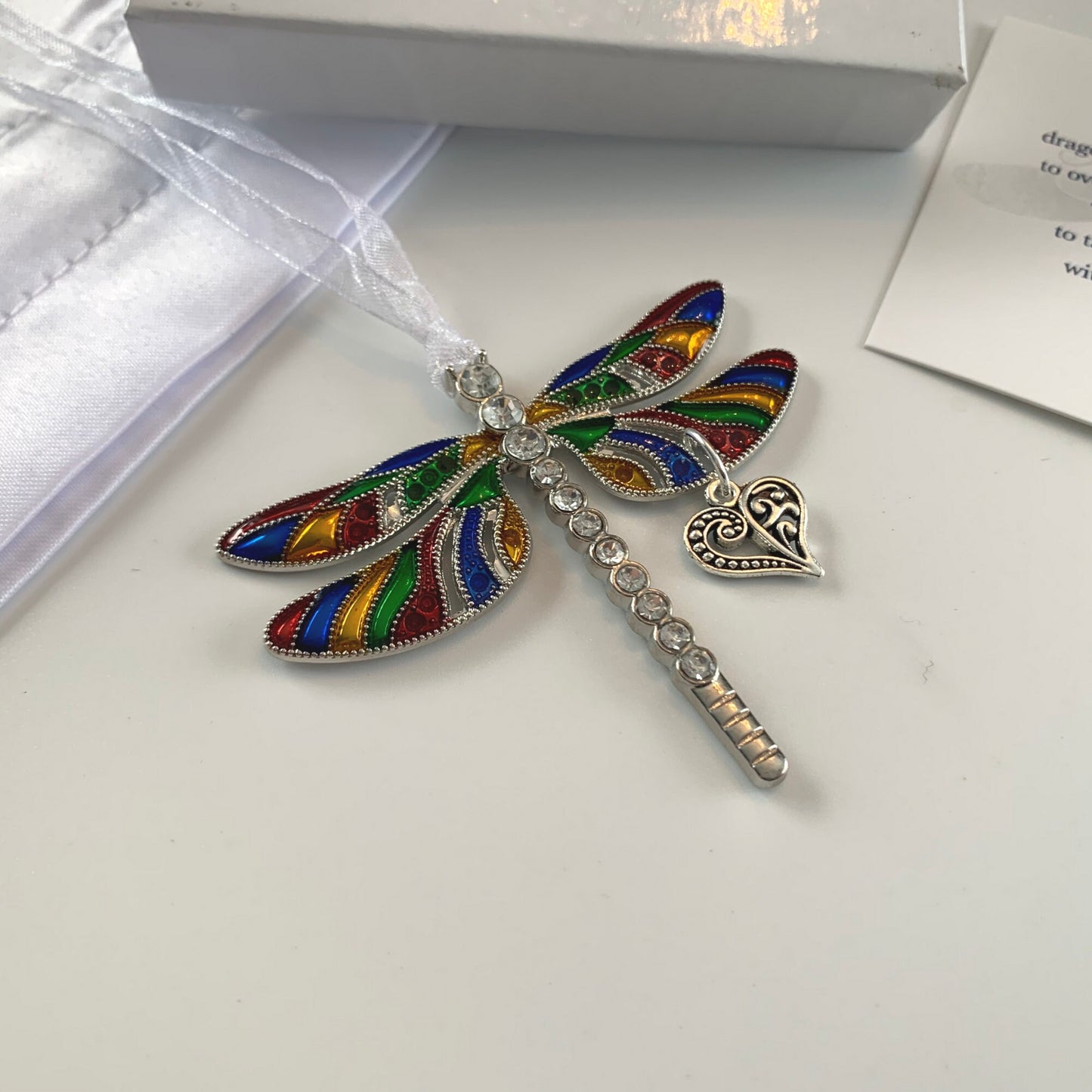 Rainbow  Dragonfly Heart Pendant