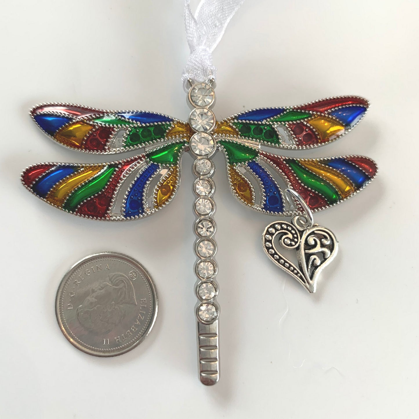 Rainbow  Dragonfly Heart Pendant