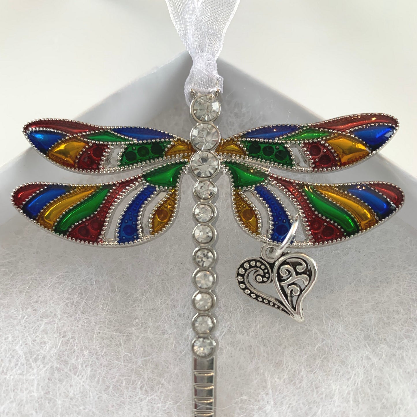 Rainbow  Dragonfly Heart Pendant