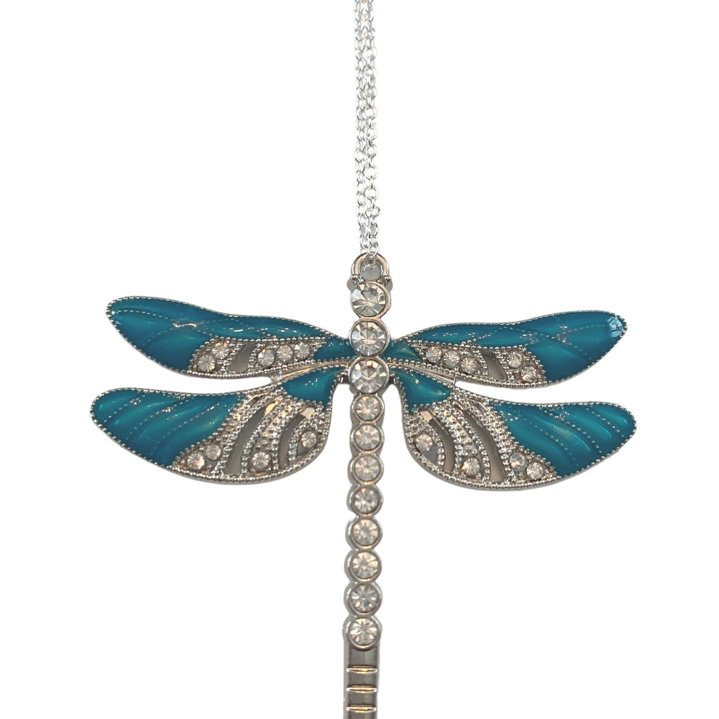 Teal Dragonfly Heart Pendant