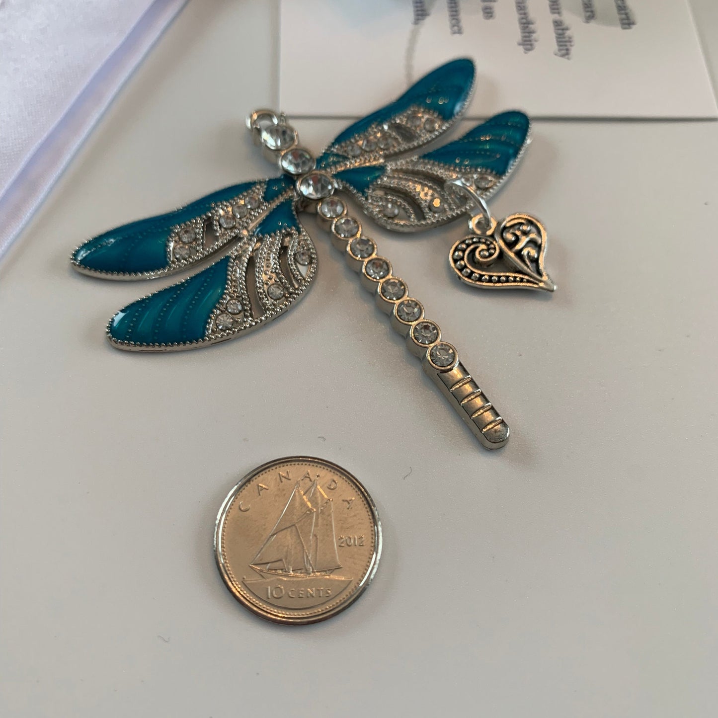 Teal Dragonfly Heart Pendant