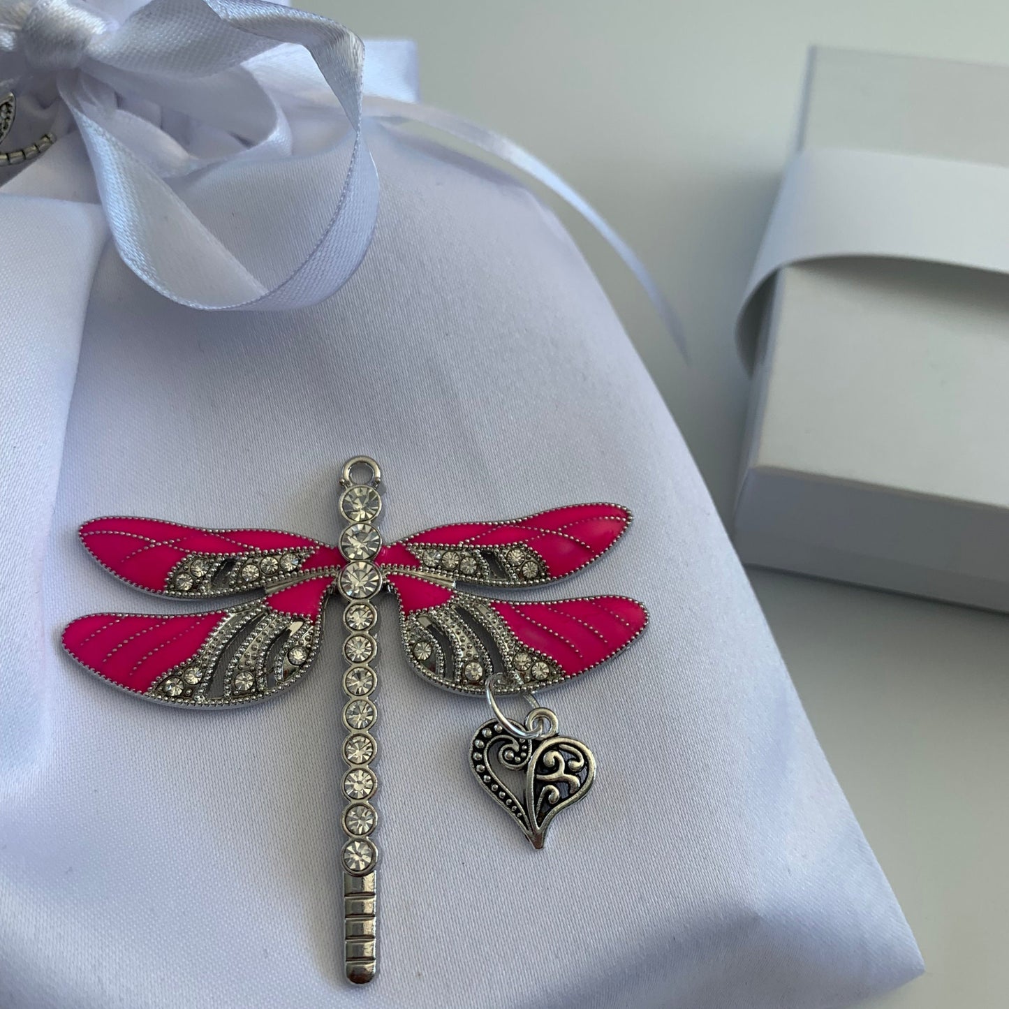 Pink Dragonfly Love Heart, Breast Cancer Keychain, Rear View Mirror Accessory, Warrior Gift,