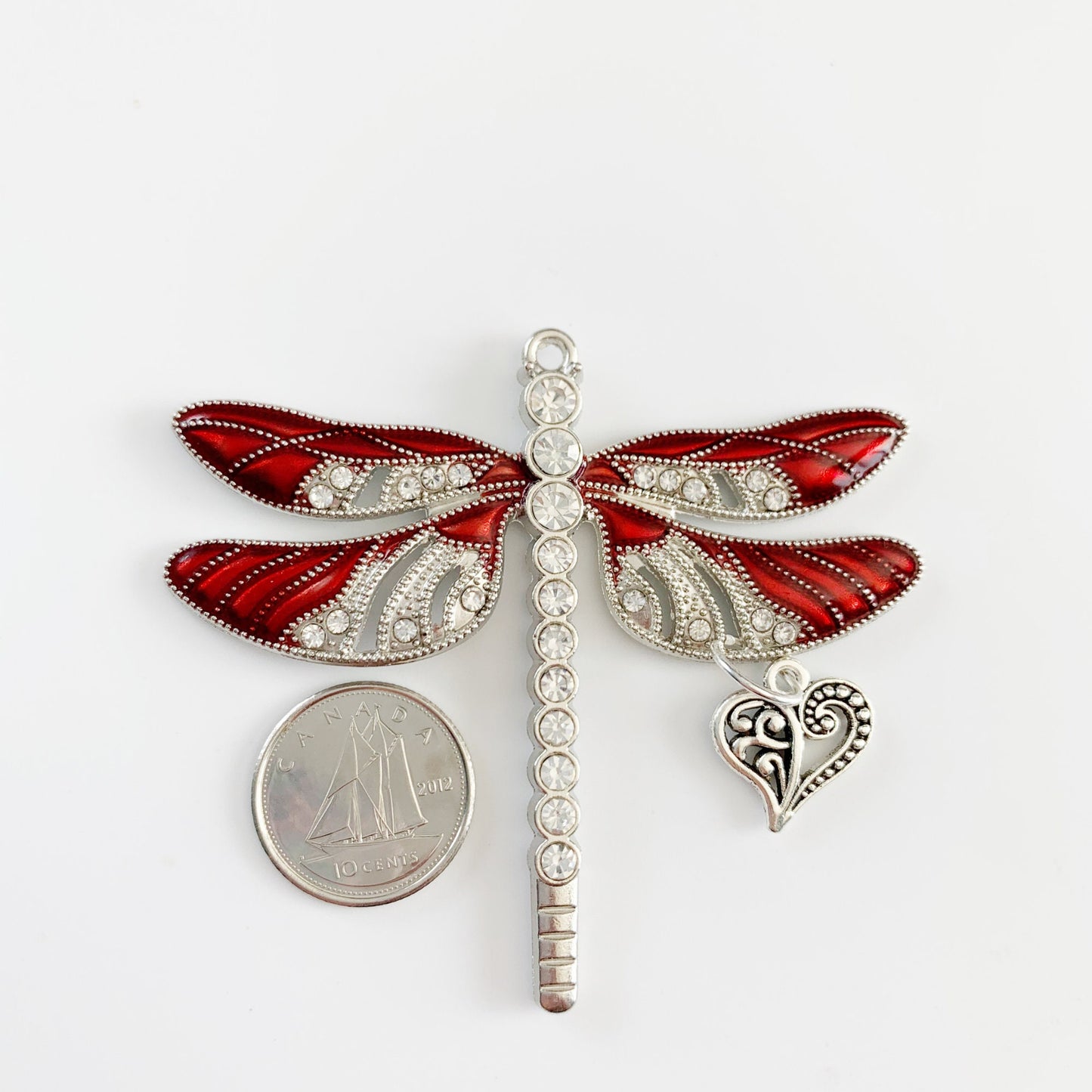 Dragonfly Heart Charm Ornament - Red Keepsake Ornament, Mama and mini, Mothers First Christmas, Awareness Ornament