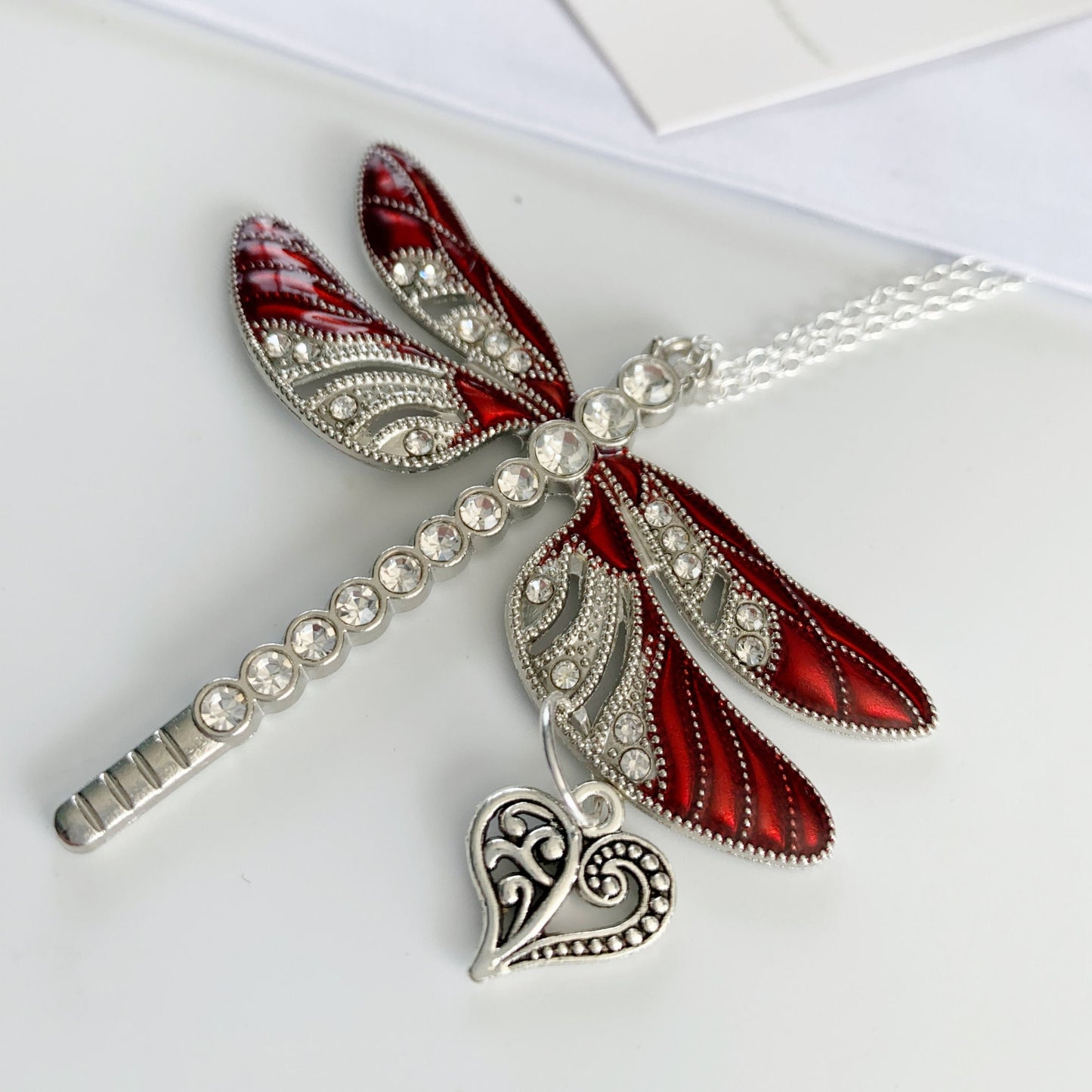 Dragonfly Heart Charm Ornament - Red Keepsake Ornament, Mama and mini, Mothers First Christmas, Awareness Ornament