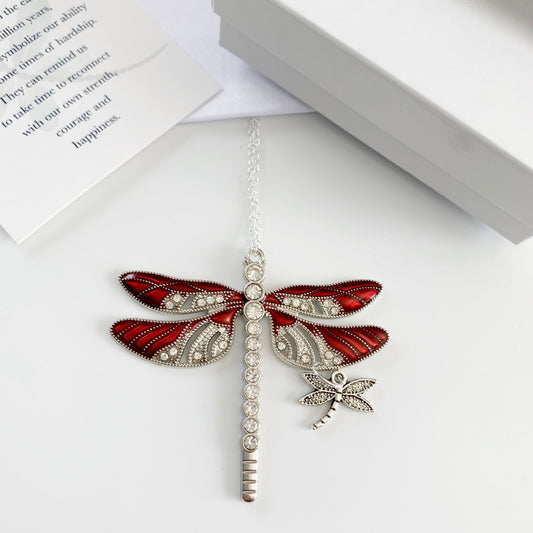 Dragonfly Ornament - Red Keepsake Ornament, Mama and mini, Mothers First Christmas, Awareness Ornament