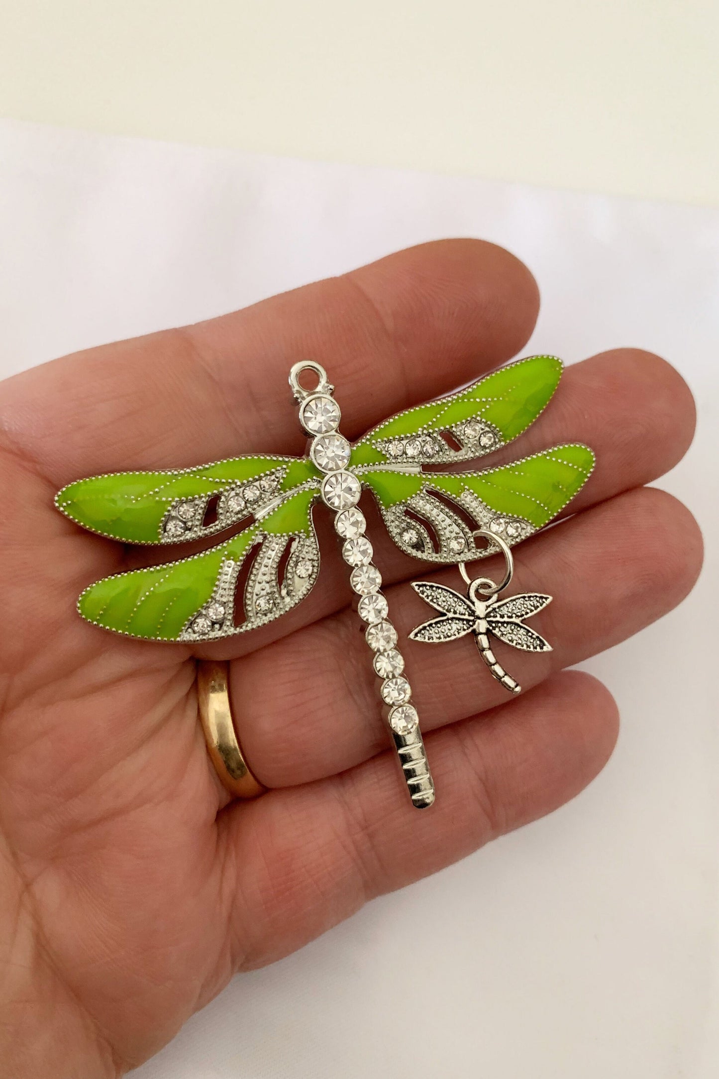 Lime  Dragonfly and Baby Keepsake Pendant