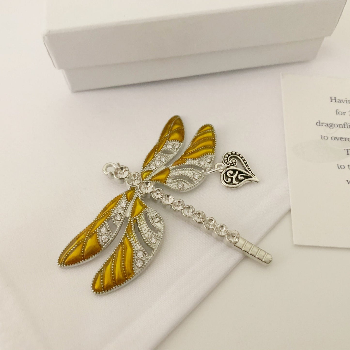 Gold Dragonfly Heart Charm Ornament