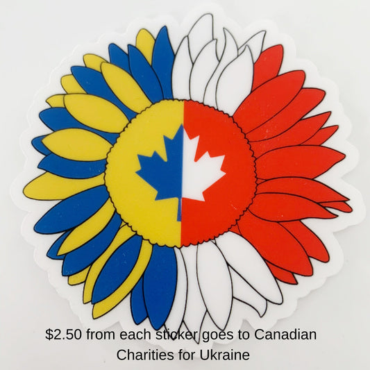 Ukraine/Canada Sunflower Sticker: 3" Clear Vinyl Weatherproof Sticker Car Decal