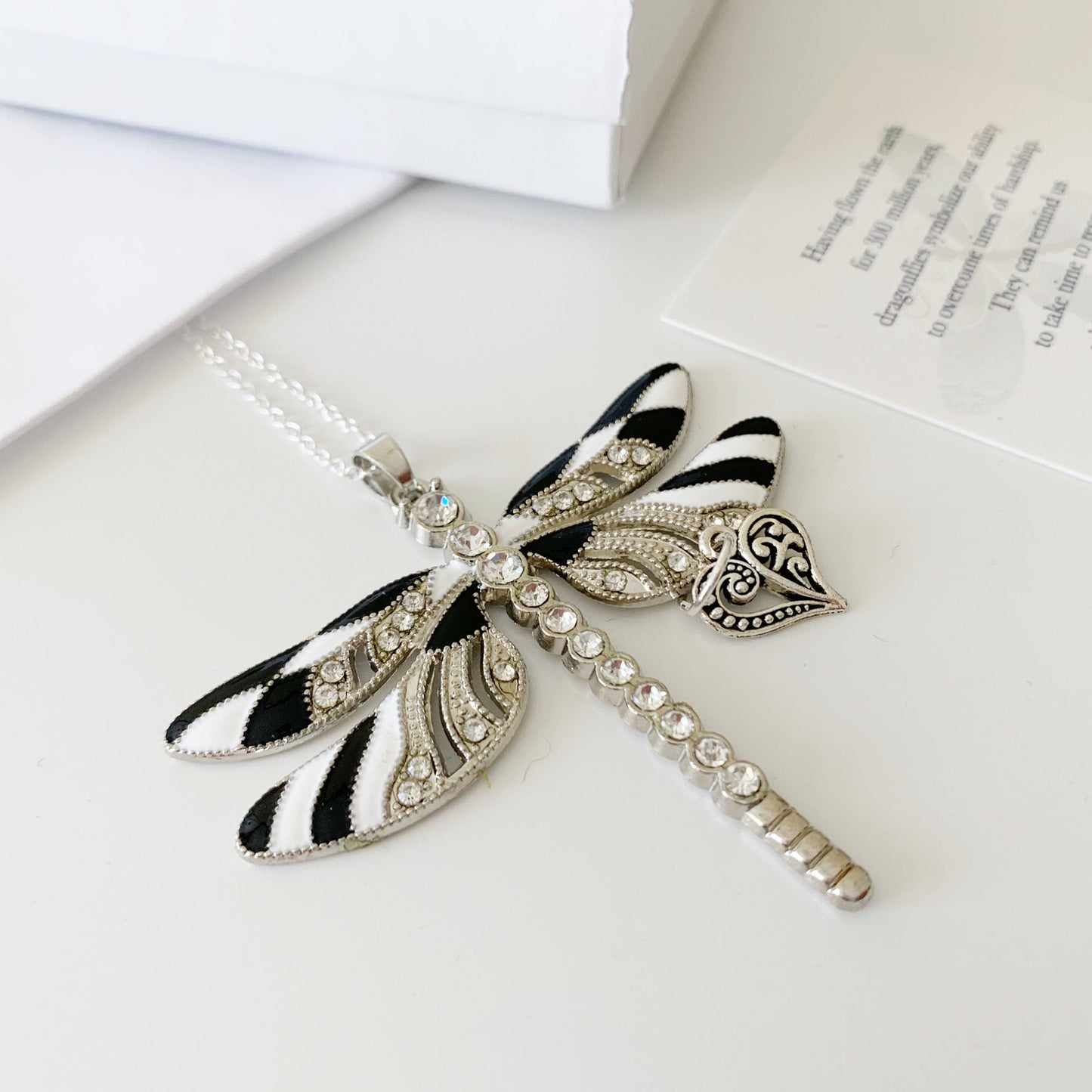 Black and White Dragonfly, Zebra Dragonfly Heart Love Keepsake Pendant, Mama and Baby Mother's Day Gift