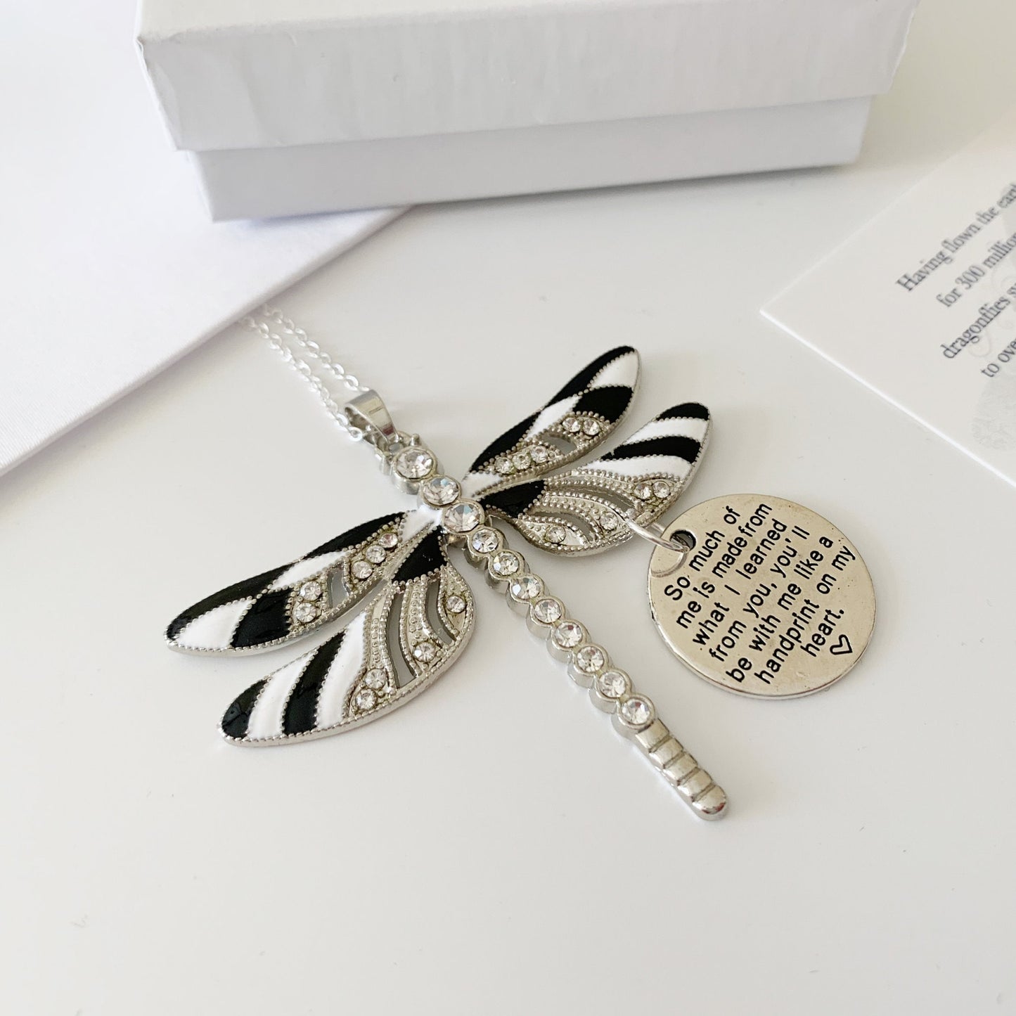 Zebra Black and White Dragonfly Memorial Keepsake Pendant