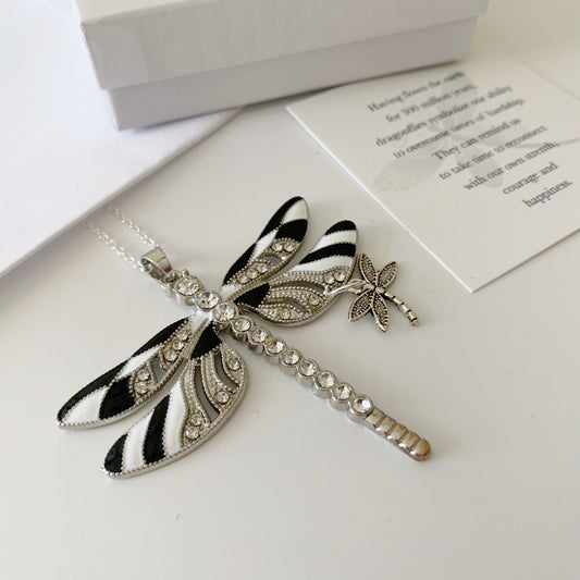 Black and White Dragonfly, Zebra Dragonfly and Baby Keepsake Pendant, Mama and Baby Mother's Day Gift