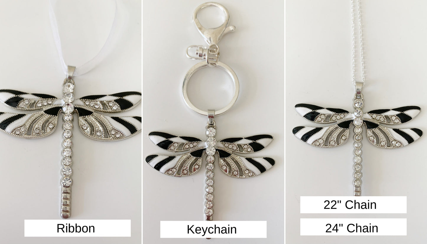 Black and White Dragonfly, Zebra Dragonfly Heart Love Keepsake Pendant, Mama and Baby Mother's Day Gift