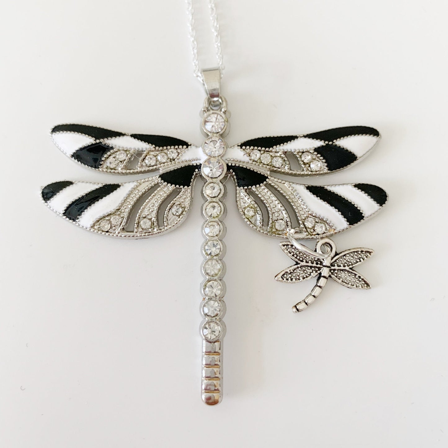 Zebra Black and White Dragonfly and Baby Keepsake Pendant