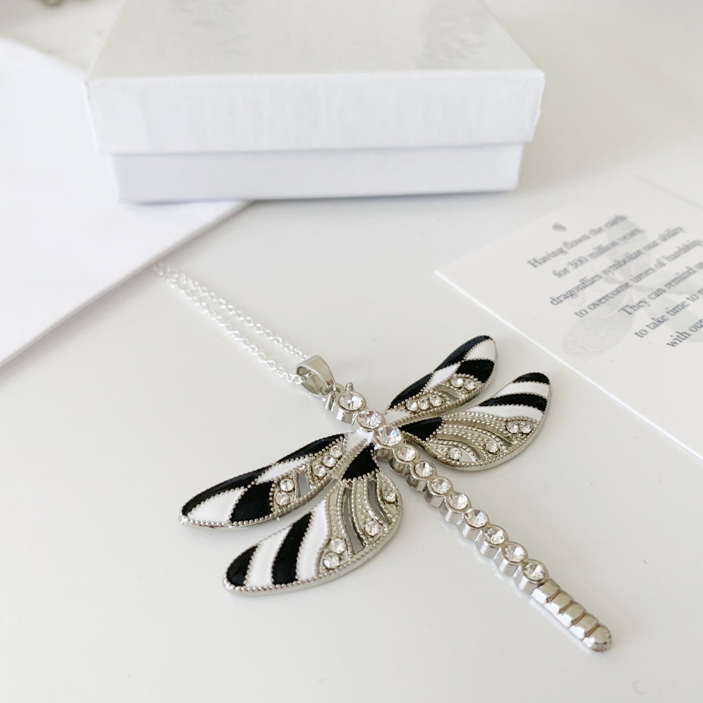 Zebra Black and White Dragonfly Keepsake Pendant Never Give Up